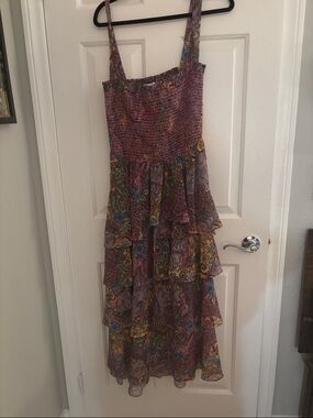 Hale Bob Purple Multi Paisley Tiered Maxi Dress
